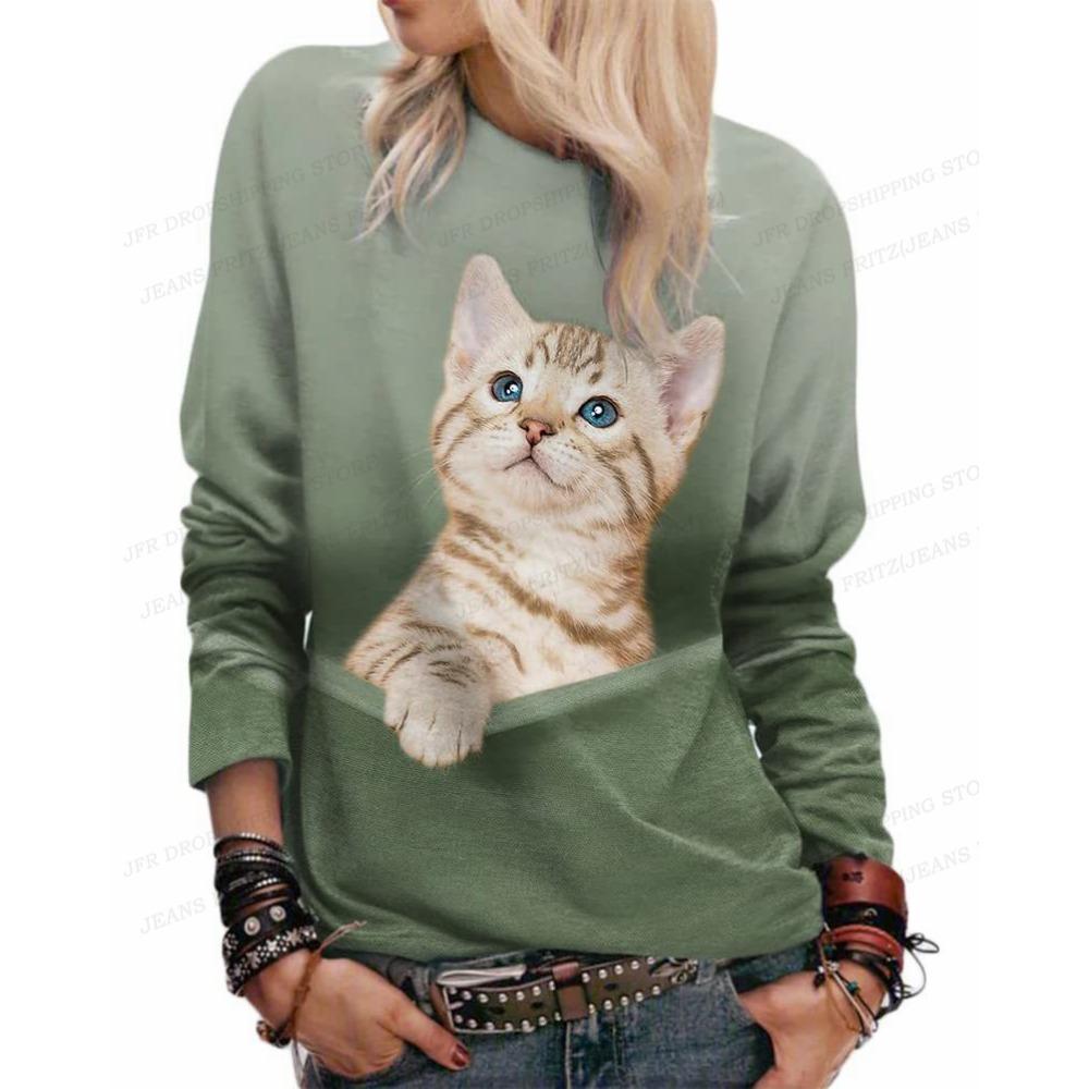 Lovely Cat Hoodie 3D Animal Print Crewneck Long Sleeve Sweats Harajuku Hoodies High Quality Coat Girl Tracksuit Women Sweats Cat
