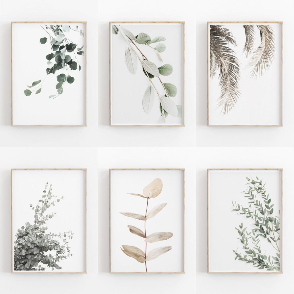 Minimalist Aesthetics Nordic Botanical Poster Canvas Painting Eucalyptus Palm Leaves Art Plant Printable Wall
