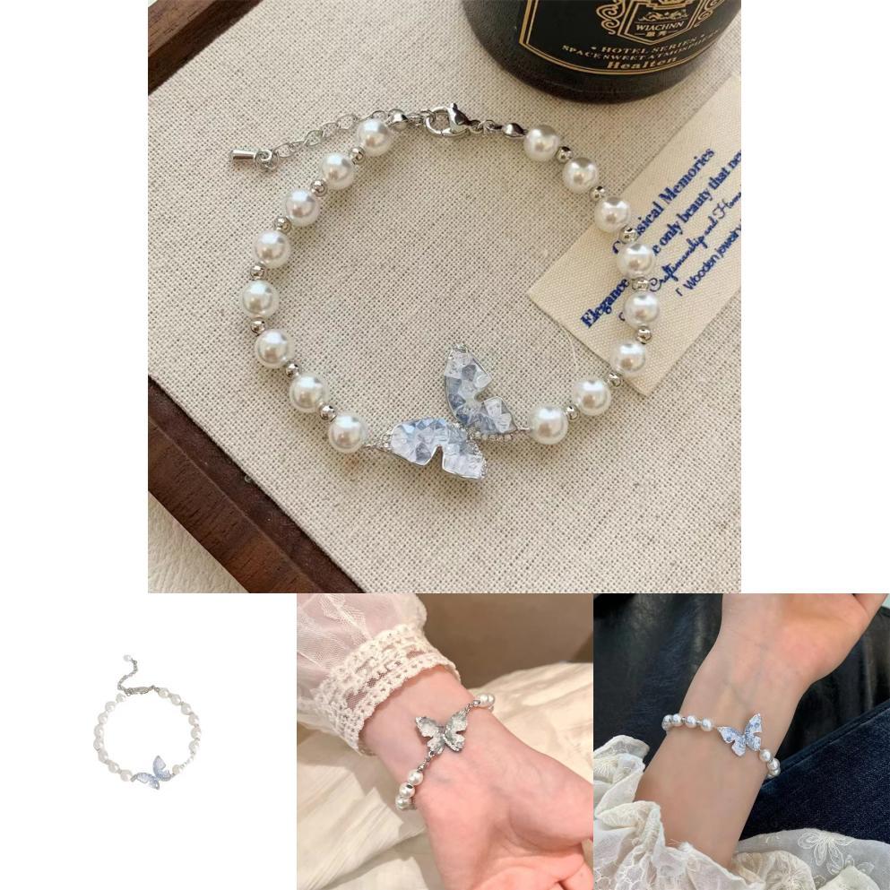 Fashionable Sophisticated Pearl Butterfly Bead Bracelet Handmade Artistic Jewelry