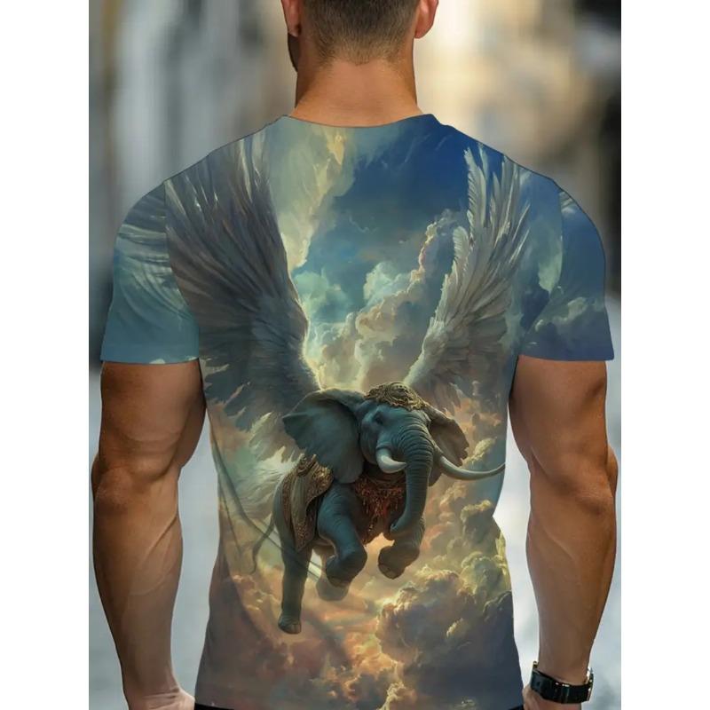 Men's 3D Elephant Print T-shirt Short Sleeved T-shirt Breathable Polyester Round Neck Casual Streetwear Top