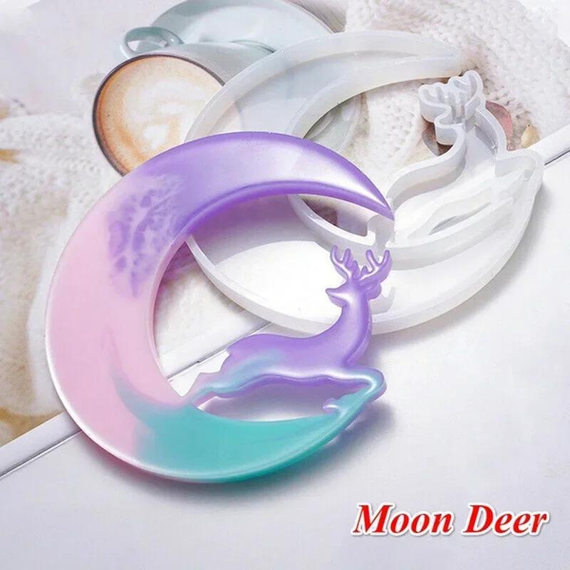 

Silicone Handmade Molds Deer Moon Resin Crystal Epoxy Cat Mold Casting Silicone Mould Crafts DIY Making Moulds for Pottery Moon Deer