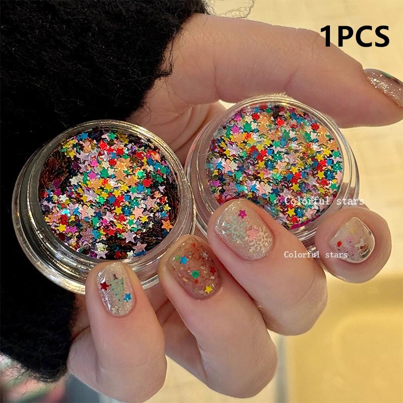 1Jar Mini Sparkling Star Nail Glitter Sparkling Pentagram Nail Decoration Nail Salon Design Cute Accessories Diy Nail Art Design