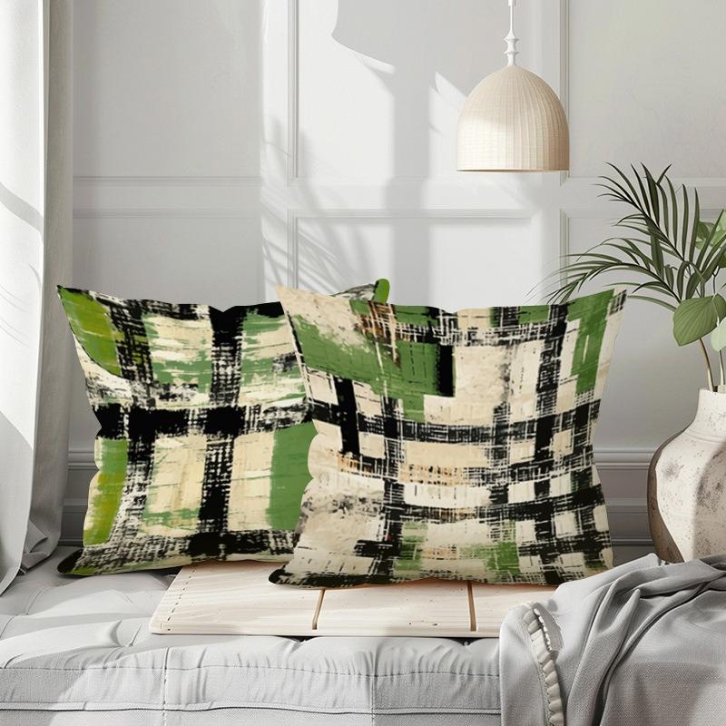 Green Plaid Simple Print Home Decor Pillowcase Bedroom Living Room Sofa Decoration Polyester Cushion Cover With Zipper
