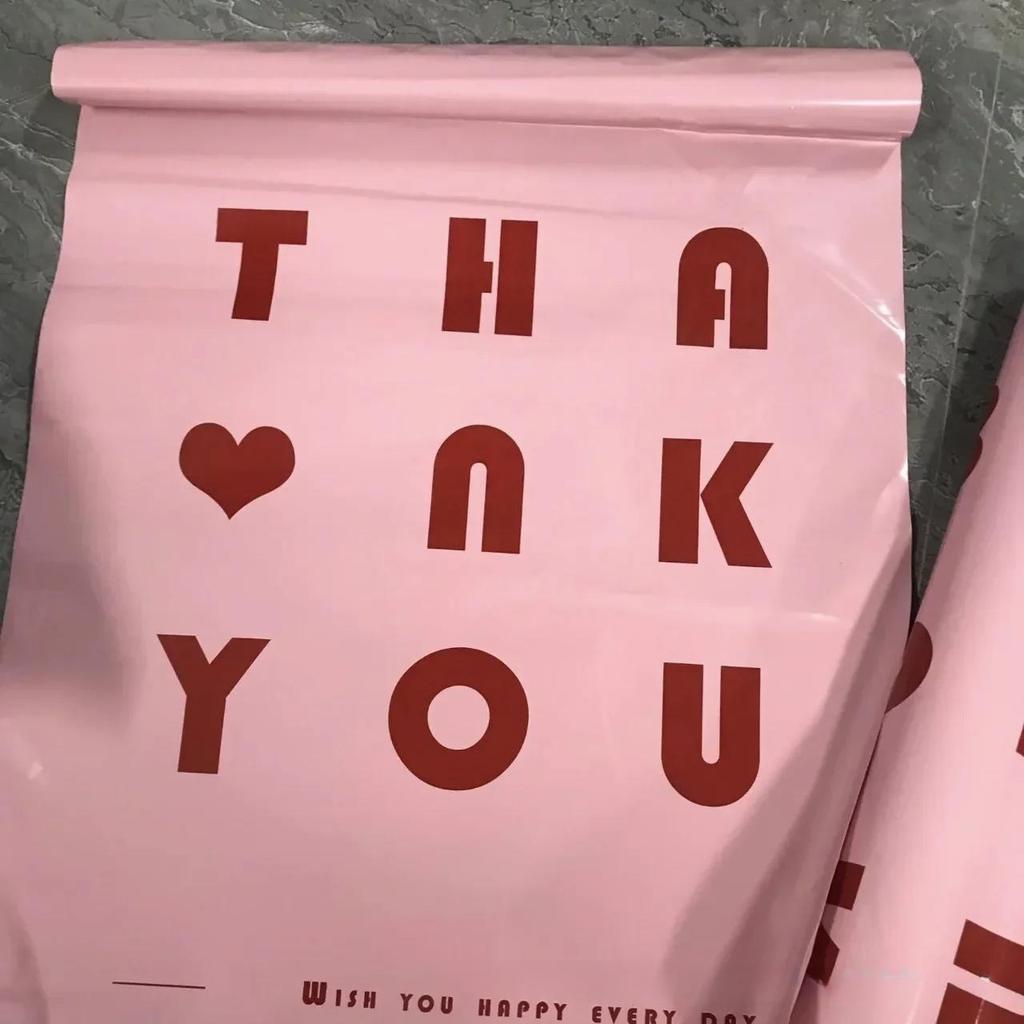 10Pcs  Cute Thank You Pink Letter Express Clothing Bag Women Kid Clothes Online Store Thick Waterproof Shipping Packaging Bag