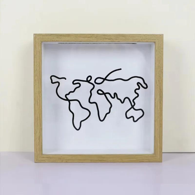 Travel Adventure Archive Box Ticket Bank Money Box Piggy Wooden Coin Saving Kids Fund Box Postcard Souvenir Wall Picture Frame