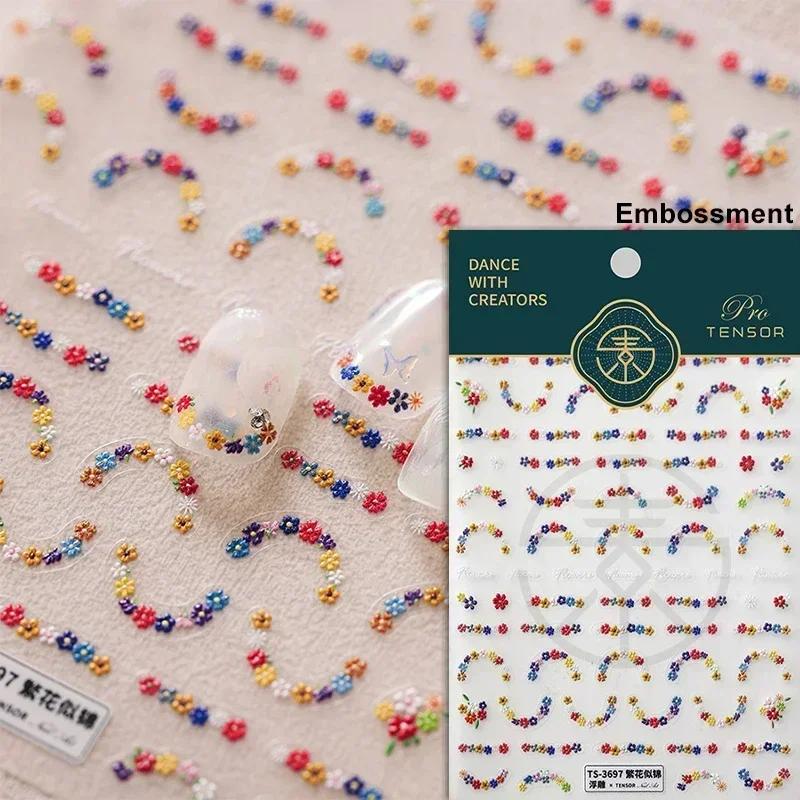 Cherry Blossom Pink Flower Sakura Spring 5D Nail Art Sticker Gold Stamping Soft Adhesive Relief Adhesive Chic Manicure Decals