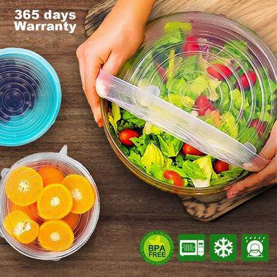 6PCS Adaptable Lid Silicone Cover Food Caps Elastic Stratchy Fresh Microwave Lids Stretch Silicone Cover for Kitchen Accessories