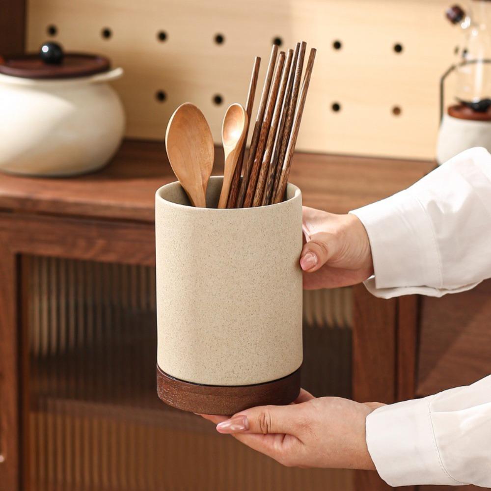 Rough Pottery Draining Chopstick Holder Vintage Chopstick Organizer Cutlery Drain Rack Kitchen