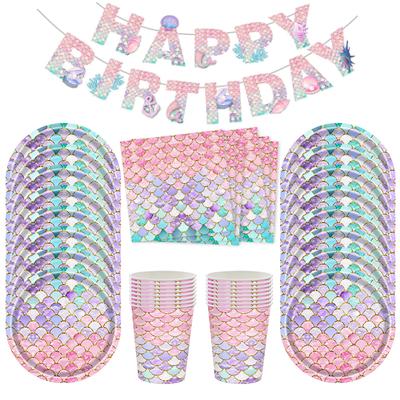 Meerjungfrau Einweggeschirr Set Pappteller Tasse Serviette Tischdecke Kinder Mädchen Kleine Meerjungfrau Geburtstagsparty Dekoration Lieferungen