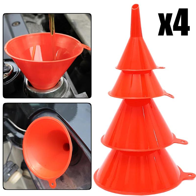 

Набор красных пластиковых воронок с косым горлом: Портативные мини-воронки из 4 частей для заправки топливом и разделения жидкостей для бытового использования