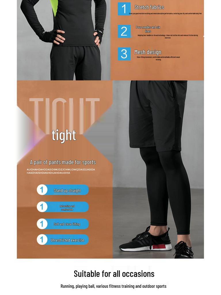 Schnelltrocknendes Kompressions-Sportset für Herren: Sommer Kurzarm-Top & Tights zum Laufen, Trainieren und Basketballspielen.