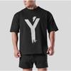 Newlyreleased Muscle Fitness Mens Outdoor Fitness Training Pure Cotton Printed Short Sleeve Tshirt for Sports