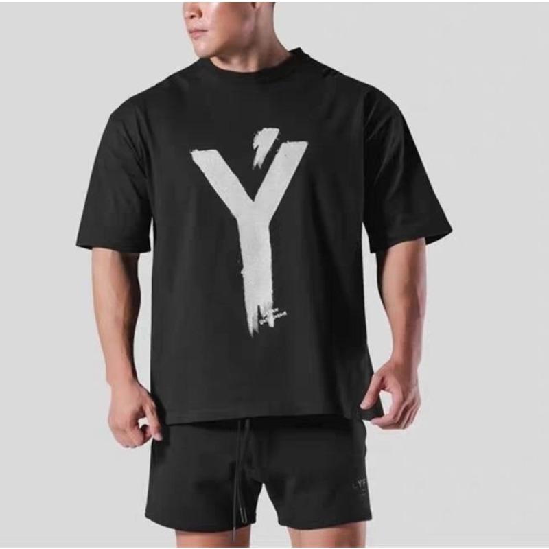 

Newlyreleased Muscle Fitness Mens Outdoor Fitness Training Pure Cotton Printed Short Sleeve Tshirt for Sports 4XL