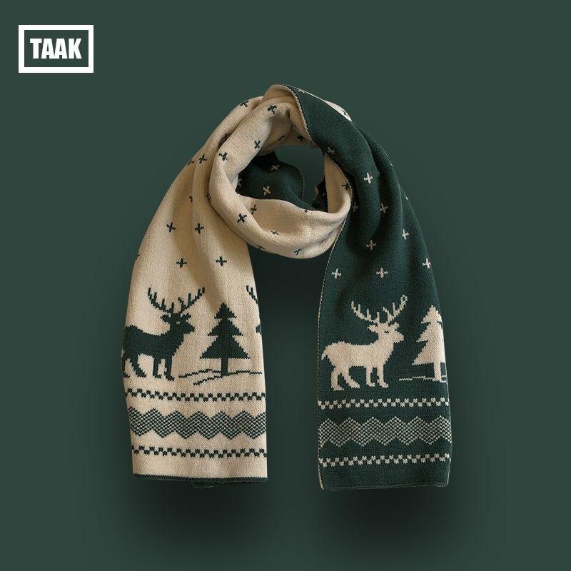 New Christmas tree knitted scarf female autumn and winter warm versatile student couple Christmas gift green wool scarf