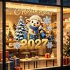 Non Adhesive Window Clings Russian New Year Sheep Cling 2027, Removable PVC Static Sticker with Easy To Clean Glass Appliques Tree and Snowflake