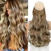 Invisible Wire Hair Extensions 22 Inch Halo Hair Extension Long Wavy Synthetic Hairpiece with Transparent Wire Adjustable Size Clips for Women