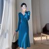 French Vintage Pearl Chain Knit Dress Women's Winter New Gentle High Waisted Base Dresses Korea Chic Designer Casual Clothing