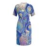 Letní nadměrné velikosti V výstřih krátký rukáv ke kolenům kapsa potisk ležérní šaty pro ženy