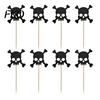 Halloween Baking Supplies 8 Pcs Glitter Cupcake Picks, Spooky Black Skull Durable Cake Topper Toppers, Gothic Birthday Party Decoration for