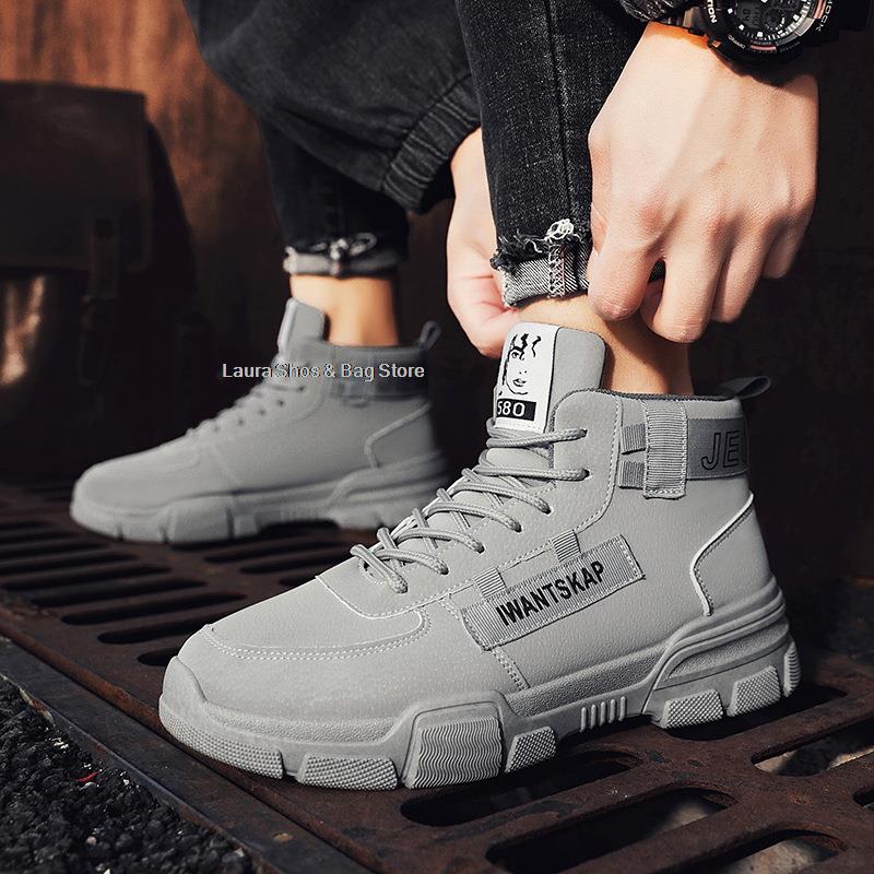 

Мужские ботинки Британские высокие повседневные зимние ботинки для мужчин Снежные ботинки Теплые плюшевые ботильоны Хлопковые ботинки Уличная мода Походные ботинки 39 серый