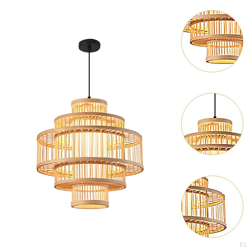 Bamboo Woven Pendant Lamp Light Rustic Weave Ceiling with Adjustable Cord for