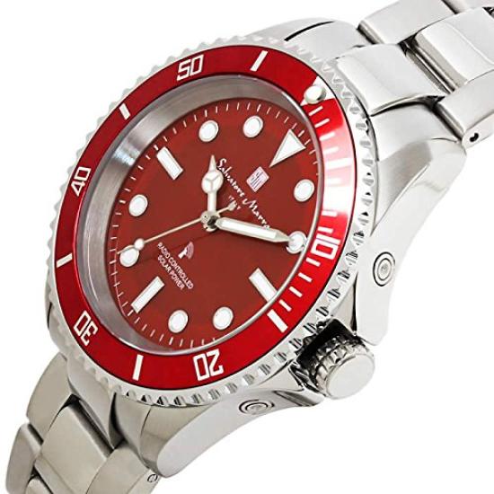Salvatore Marra Solar Exclusive To Our Solar Business Silver and Red Men's Radio-Controlled Watch, SM16103, Store, Diver's Watch, Radio-Controlled