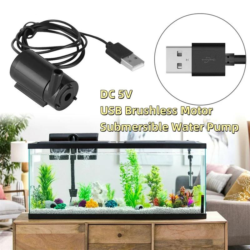 USB 5V Mini Submersible Water Pump, Quiet DC Circulation Pump for Aquarium Fish Tank, Hydroponics, Fountain with Cable