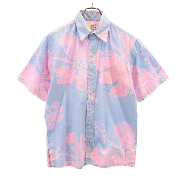 Reyn Spooner 70s Gold Tag Reverse Print Hibiscus Pattern Short Sleeve Aloha Shirt Men's Used