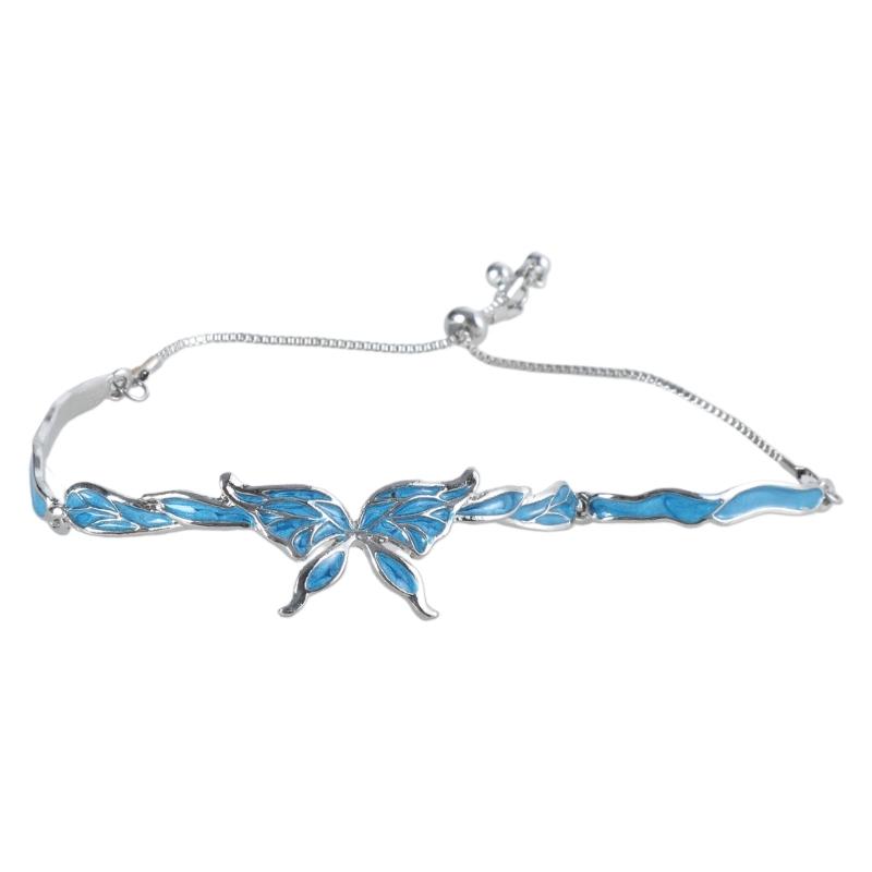 Blue Butterfly Pendant Bracelet Adjustable Handchain Elegant Female Wristband Stylish Feminine Wristwear Ornament 1