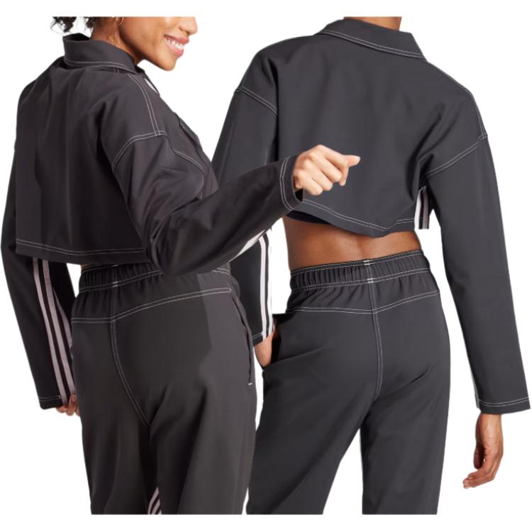 Adidas Einfarbige Cropped Langarmjacke Damen Oberbekleidung Schwarz IB4751