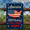 Płaski Dekoracyjny Znak Metalowy z Aluminium 8×12 Cal | 250. Urodziny Ameryki (1776-2026): Projekt mapy USA z flagą; Świętuj 250 Lat Amerykańskiego