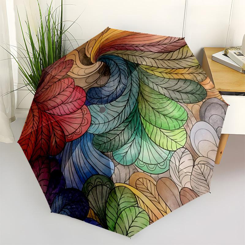 1pc Leaf Rainbow Automatic Open/Close Umbrella, Portable Folding Umbrella, Compact Travel Umbrella for088