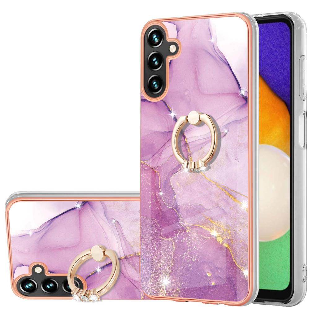 For Samsung Galaxy A35 5G Case with Ring Kickstand Marble Pattern Electroplating TPU Back Cover