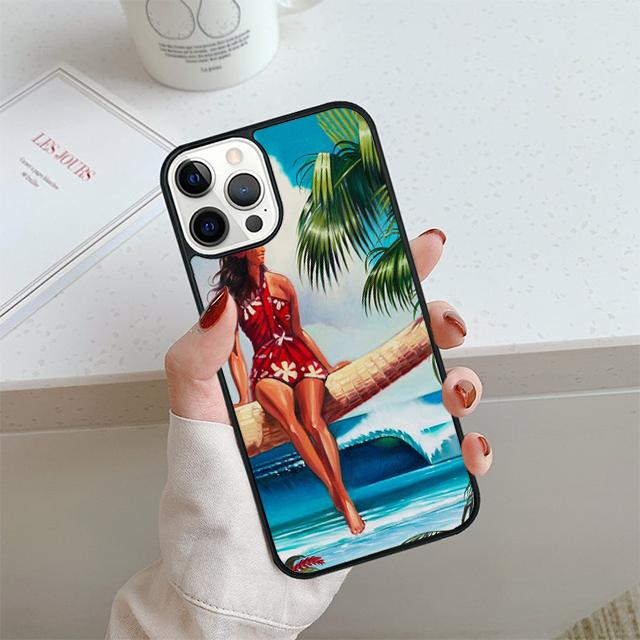 HAWAII BEACH SURF GIRL SURFING ART Phone Case For iPhone 17 Air 14 15 16 13 12 Cover For Apple Pro Max Plus