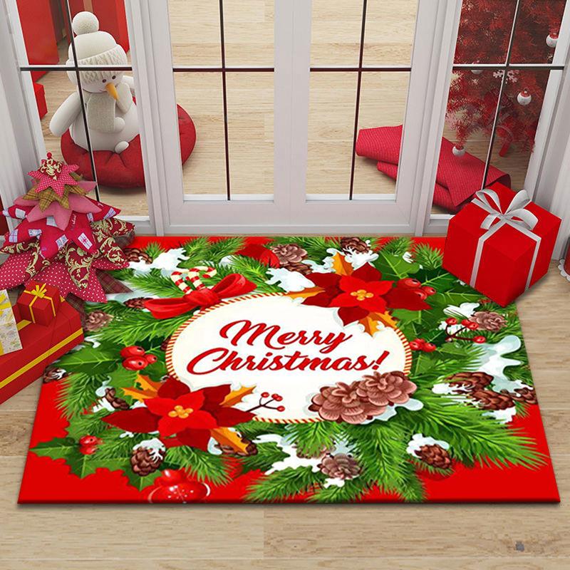 Christmas Santa Claus Floor Mat—Absorbent Anti-Slip Foot Mat Stylish Decor That Creates Festive Atmosphere for Entryway Bedroom