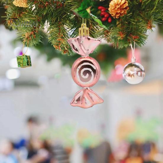 6Pcs Christmas Candy Pendants Hanging Decorations Lanyard Design Bright Color Xmas Tree Candy Ornaments