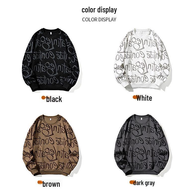 Men's Graffiti Hoodie, Plus Size, Round Neck, Long Sleeve, Spring/Autumn 2025 Trendy Teen Base Layer Top