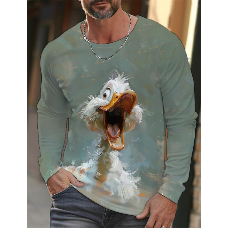 Funny 3D Animal Print Mens T Shirt Hip Hop Trend Harajuku Street Clothes Autumn Loose Top Fashion Cotton Long Sleeve T-shirt Men