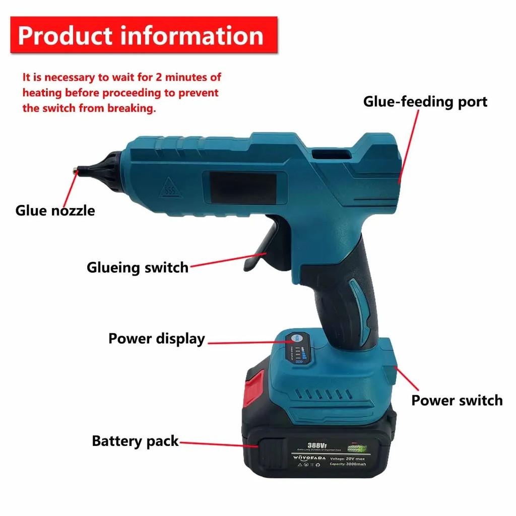 100W Cordless Electric Hot Melt Glue Gun Portable Handicraft Dedicated Dispensing Machine Household Repair Power Tool