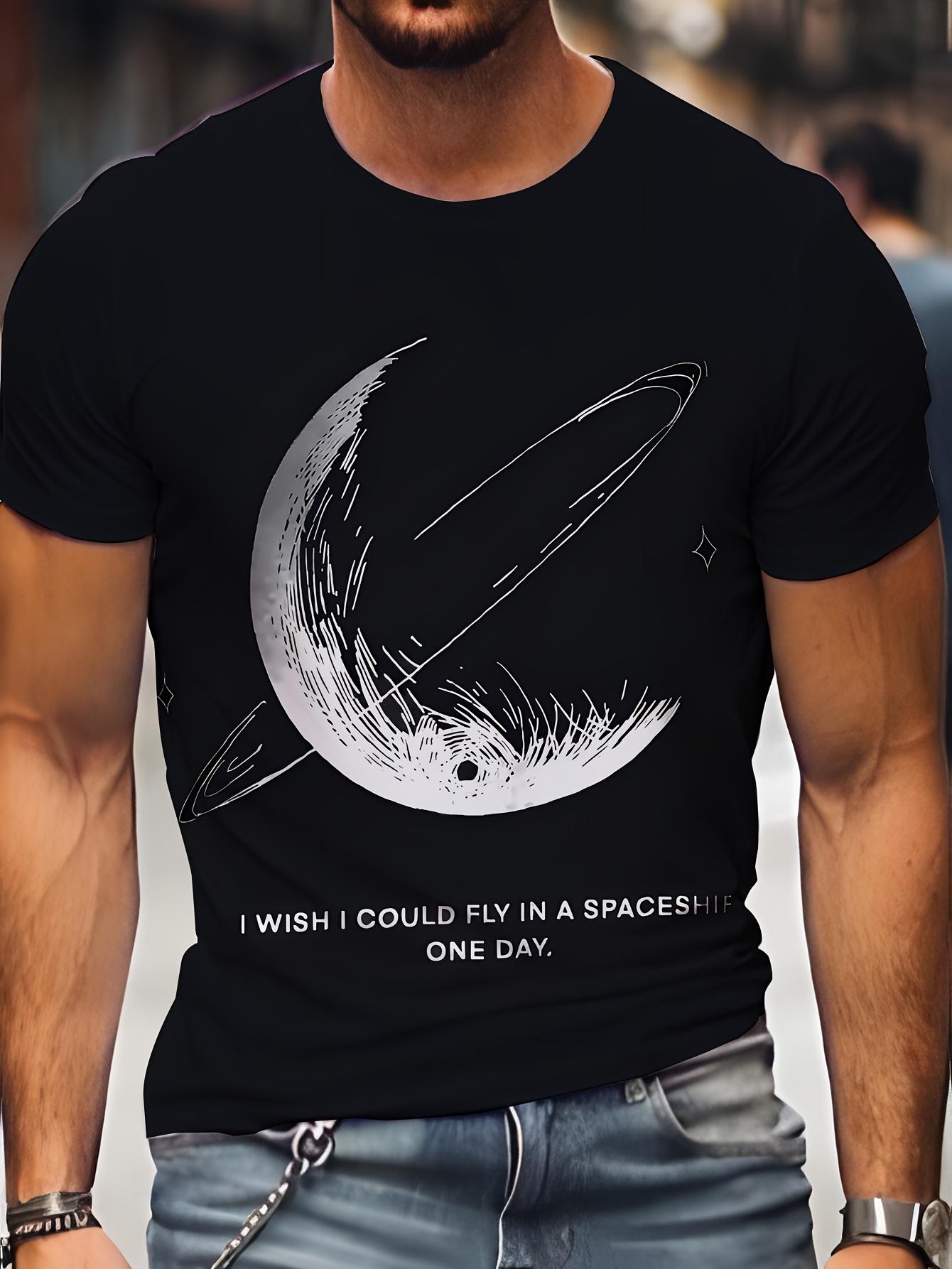 

26 Men S Plus Size 3D Moon Graphic Tee Casual Crew Neck Polyester T-Shirt with Slight Stretch Knit Fabric Space-Themed Print Top Unisex T-Shirt XXL