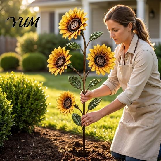 Outdoor Floral Landscaping Accents Vintage Sunflower Hummingbird Feeder, Metal Garden Stake Water Station, Decorative Iron Yard Ornaments Bird Feeding