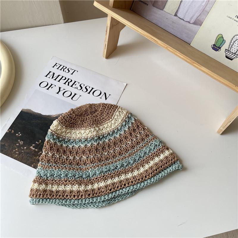 Versatile Style Hat Colored Stripes Womens Sunshade Hatscaps Fishermans