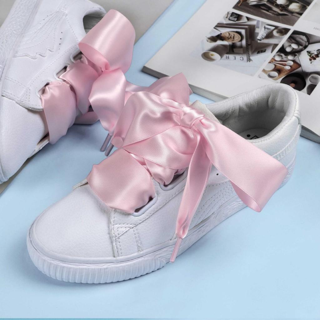 Silk Satin Ballet Bow Shoelaces, 4.0CM Double-Sided Bright White Ribbon Shoelaces