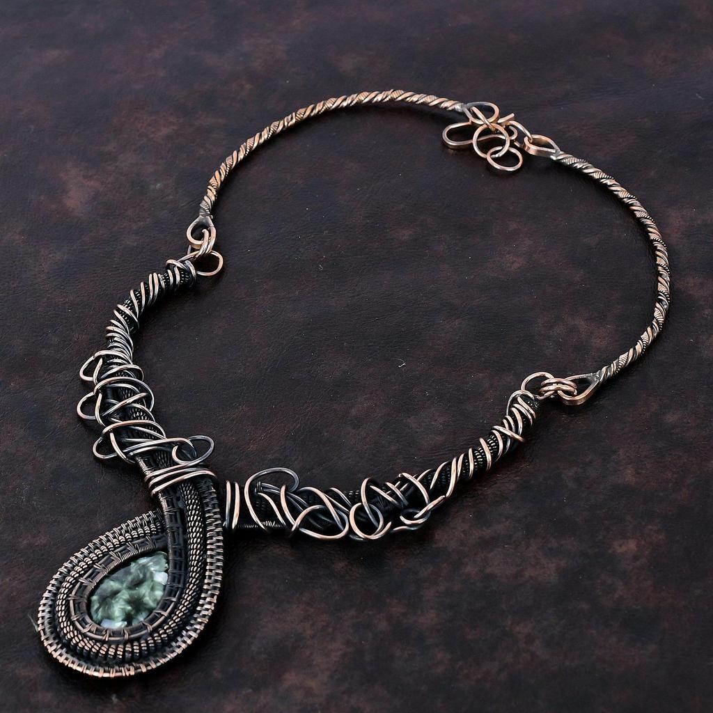Seraphinite Necklace Copper Wire Wrapped Necklace Adjustable Necklace Copper Jewelry Handmade Gemstone Necklace Gift For Mom Amazing Jewelry