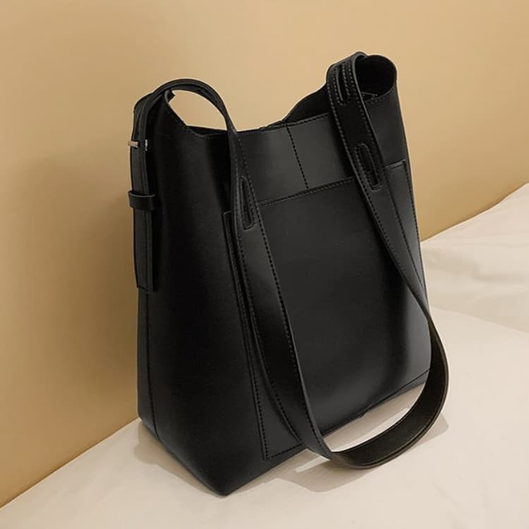 Dark Brown Matte PU Bucket Tote Bag
