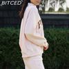 BITCED Damen Winter-Sweatshirt mit Buchstaben-Aufnäher-Stickerei in Hellrosa, Lockere Baumwoll-Passform