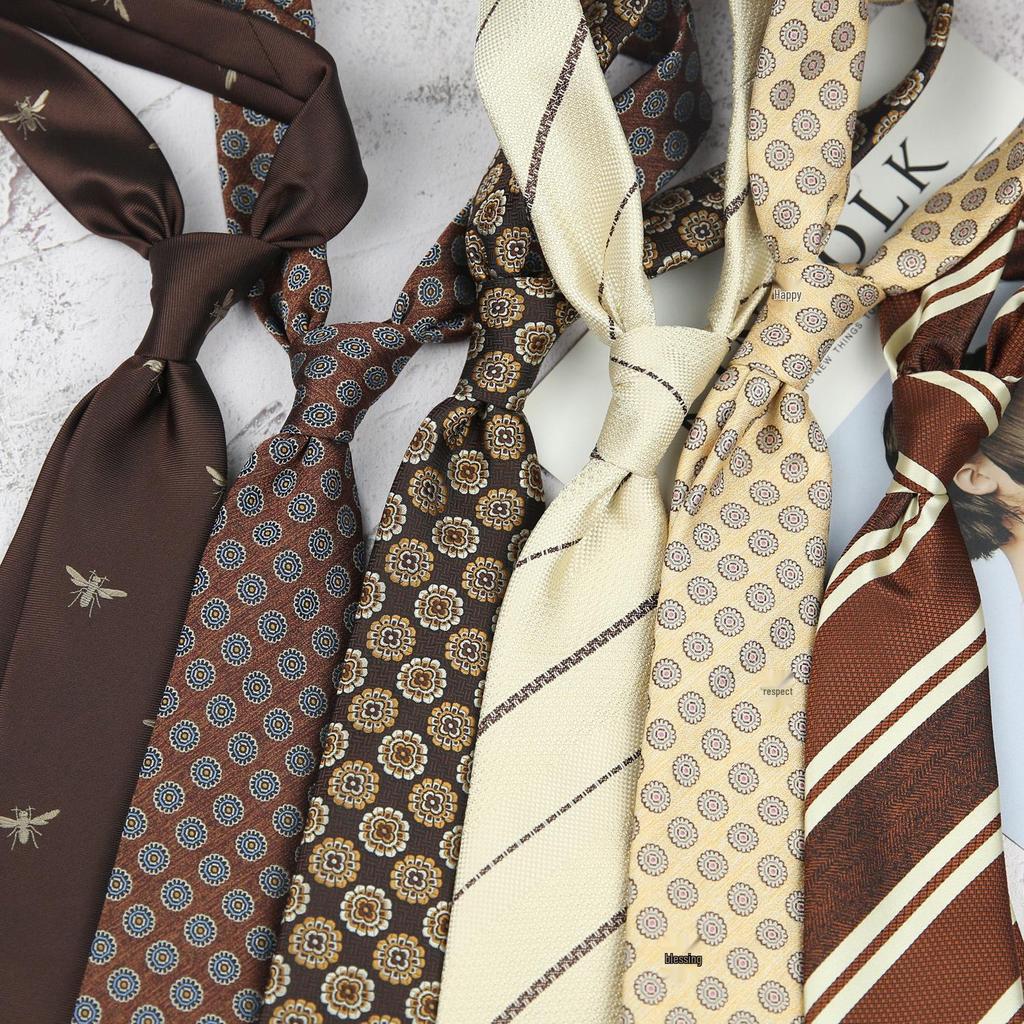 Maillard Style 8CM Retro Beige Coffee Champagne Tie - Korean Casual and Formal Fashion for Men