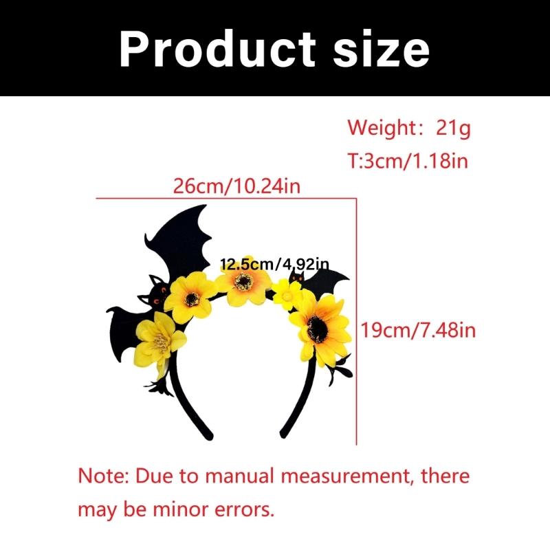 Halloween Flower Bat Hairband Comfortable Adjustable Dark Series Hairband For Women Men Party Gathering Headpiece