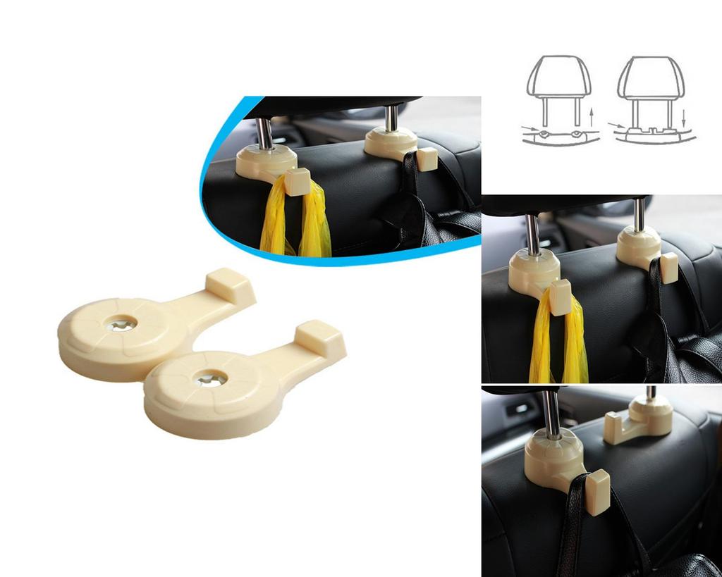 Elegant Beige Plastic Auto Car Seat Headrest Hook Multifunction Organizer For Storage