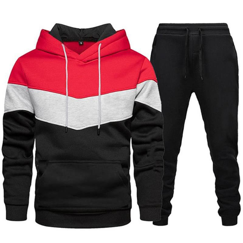 

Men s Patchwork Sports Suit: Casual Hooded Sweatshirt & Long Pants Two-Piece Set for Autumn/Spring 2022 L